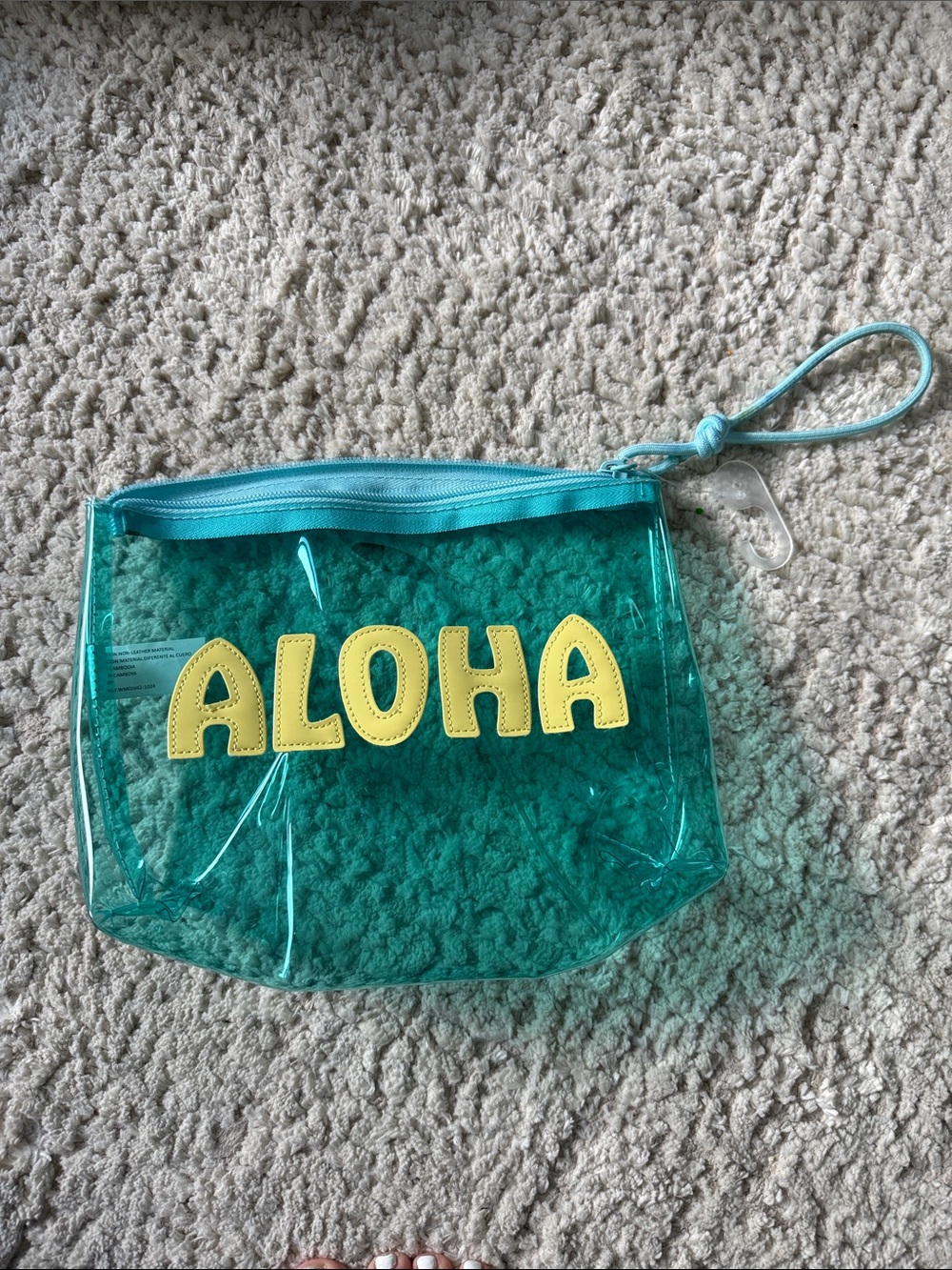 ALOHAS Teal Clear Wristlet Pouch with Yellow ALOHA Lettering